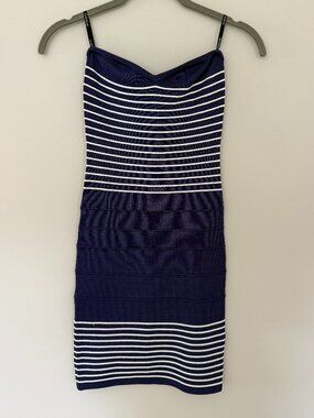 bebe strapless bandage mini dress royal blue, white XS (NWOT)